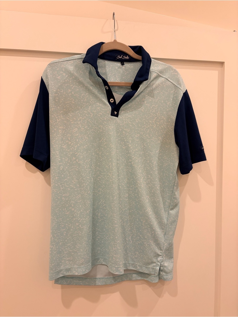 Bad Birdie Men's Light Aqua Polo with Navy Contrast